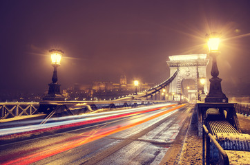 Fototapeta na wymiar Budapest chain bridge at night