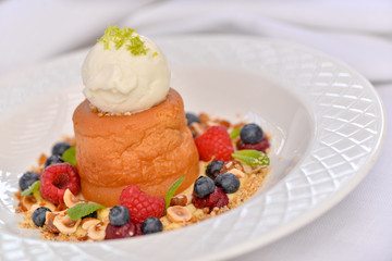 cake with cream and fruits