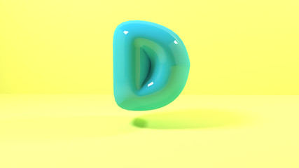 3d render blue bubble plastic on pink background letters d