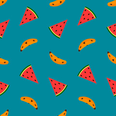 Banana and Watermelon Pattern with a beautiful flat background