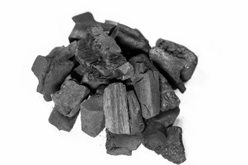 Natural wood charcoal Isolated on white