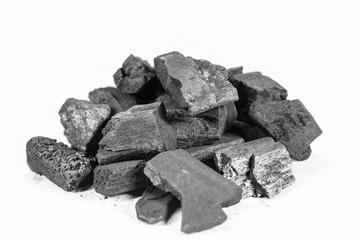 Natural wood charcoal Isolated on white