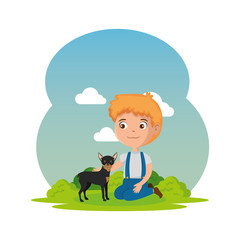 Obraz na płótnie Canvas cute little boy with dog in the landscape