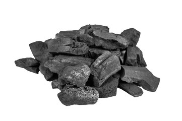 Natural wood charcoal Isolated on white