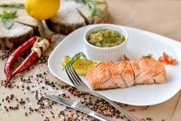 salmon with vegetables and sauce