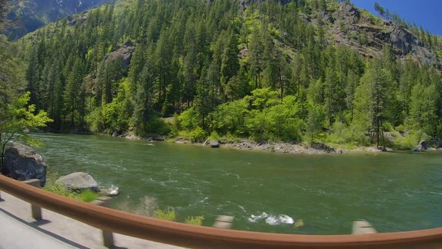 Washington Scenic Route by Wenatchee River with Vibrant Green Color