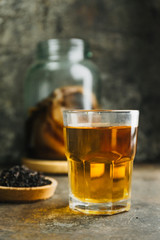 Kombucha tea on rustic background