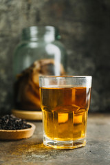 Kombucha tea on rustic background