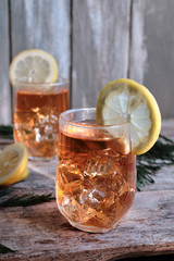 Red tea with ice and lemon