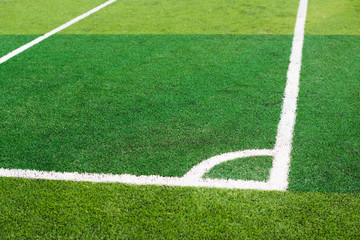 Fototapeta premium White line corner on the green soccer field