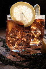 Red tea with ice and lemon