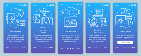 Online services onboarding mobile app page screen vector template