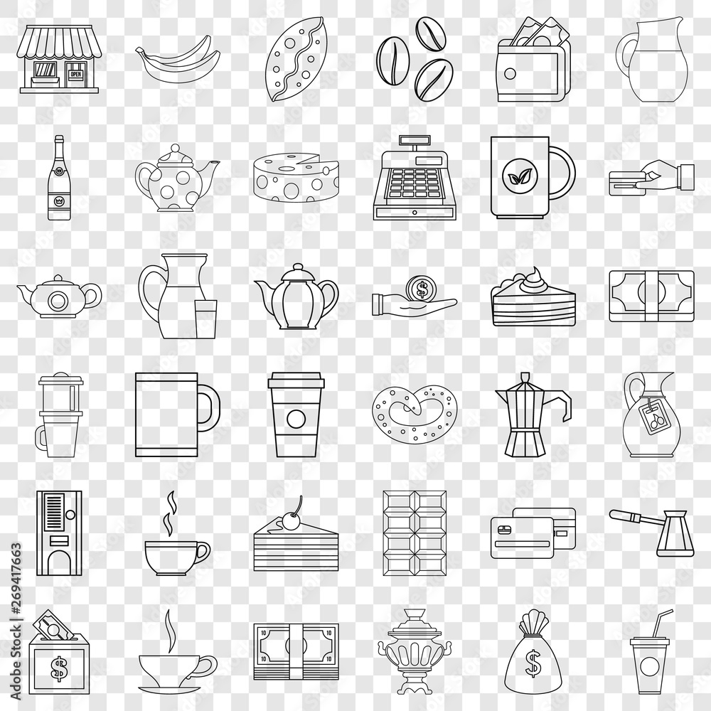 Poster jar icons set. outline style of 36 jar vector icons for web for any design