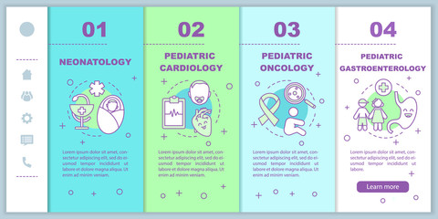 Pediatric clinic onboarding mobile web pages vector template
