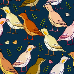 Seamless pattern with a bird. Farm ducks.