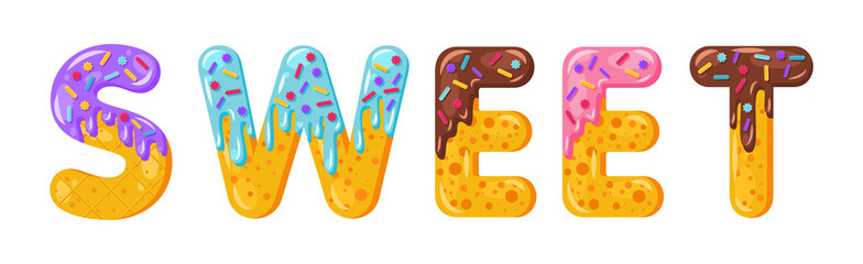 Donut cartoon sweet biscuit bold font style