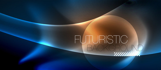 Neon glowing lines, magic energy space light concept, abstract background wallpaper design