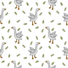 Seamless pattern with a bird. Farm goose.