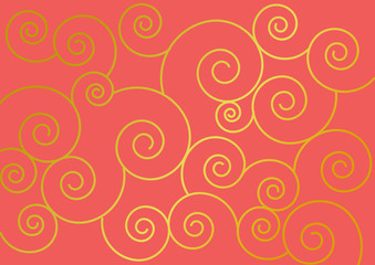 Decorative coral background with golden swirls for decoration