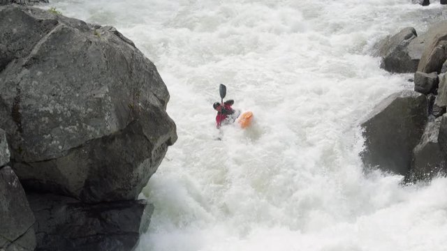 Whitewater Kayaking Pro Paddling Raging Waterfall Drop Slow Motion