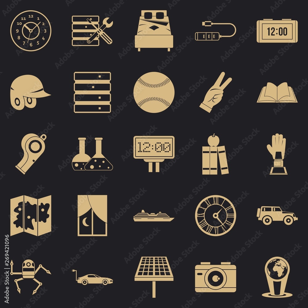 Poster evening time icons set. simple set of 25 evening time vector icons for web for any design