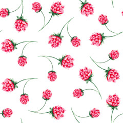  Watercolor pattern with clover, horseshoe and clover flowers. Perfect for postcards for St. Patrick's Day