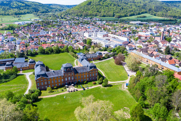 Aerial view, view of Kleinheubach and Großheubach with castle Löwenstein, Miltenberg am Main,...