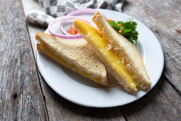 Grilled cheese sandwich with tomato and onion