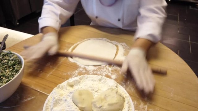Gozleme, a Turkish pastry  in step 1 is rolled out.