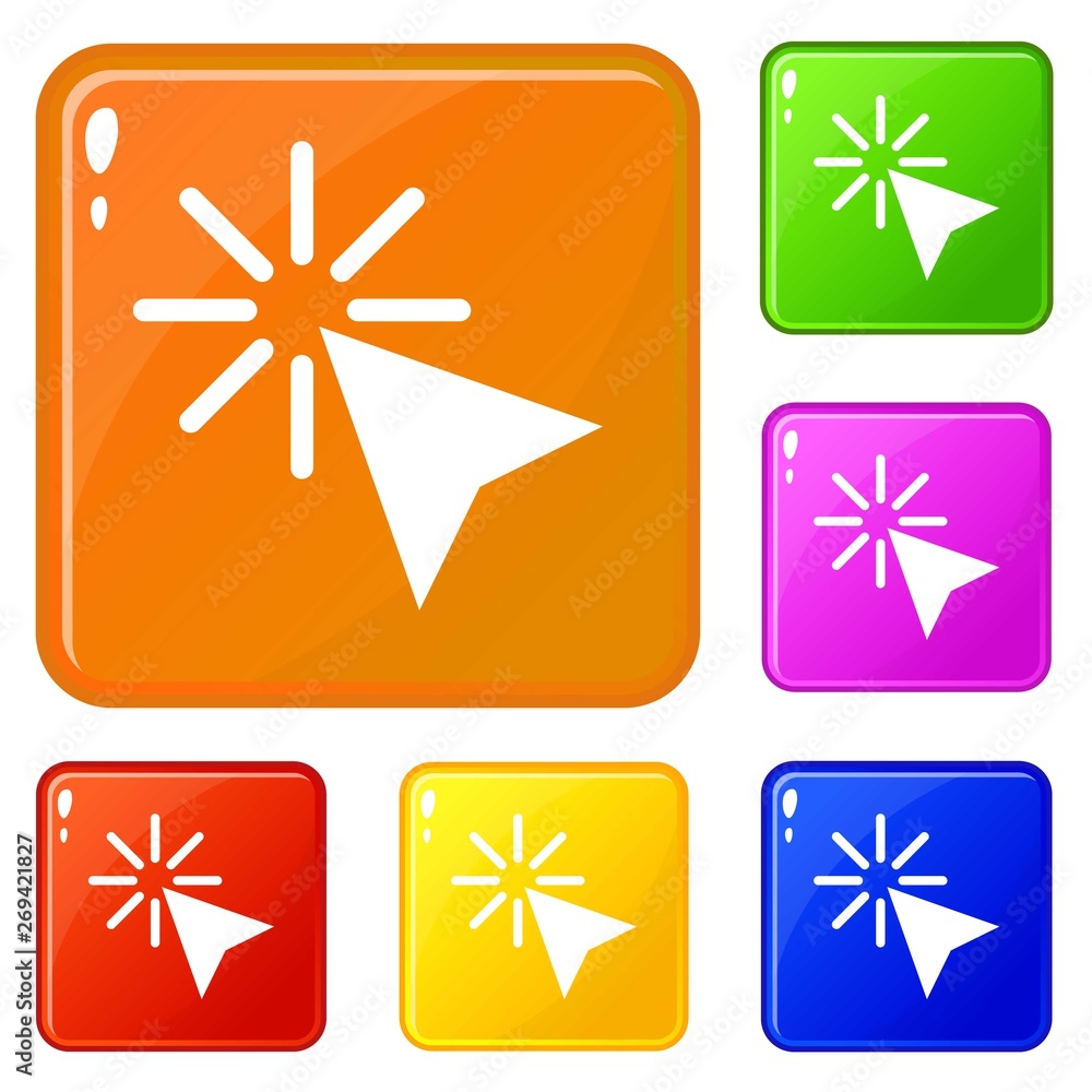 Poster click icons set collection vector 6 color isolated on white background