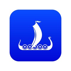 Medieval boat icon digital blue for any design isolated on white vector illustration