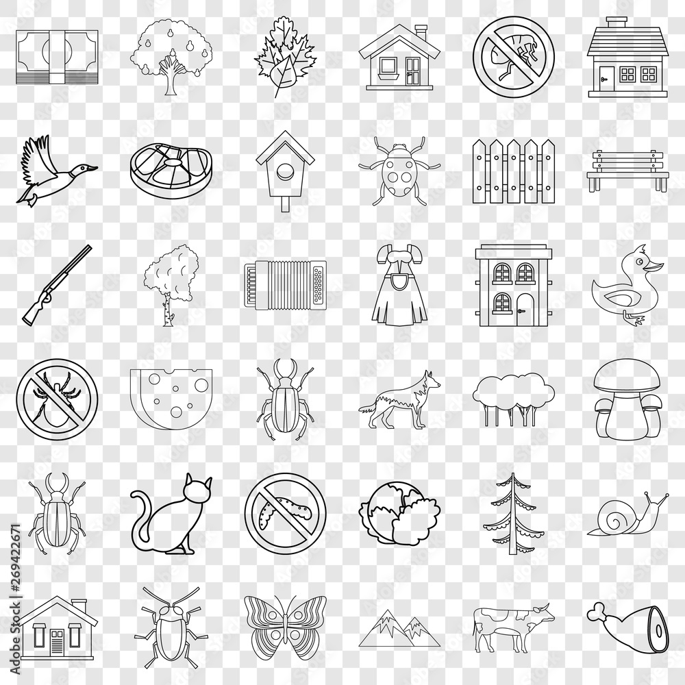 Poster farming icons set. outline style of 36 farming vector icons for web for any design