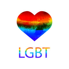 lgbt heart in vector format, stylized emblem isolated on white, flat style textured logo wit rainbow colors