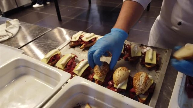 Pastrami sandwich made in step 4 by topping with bread.
