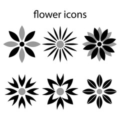 solid icons flowers set on white background,vector illustrations