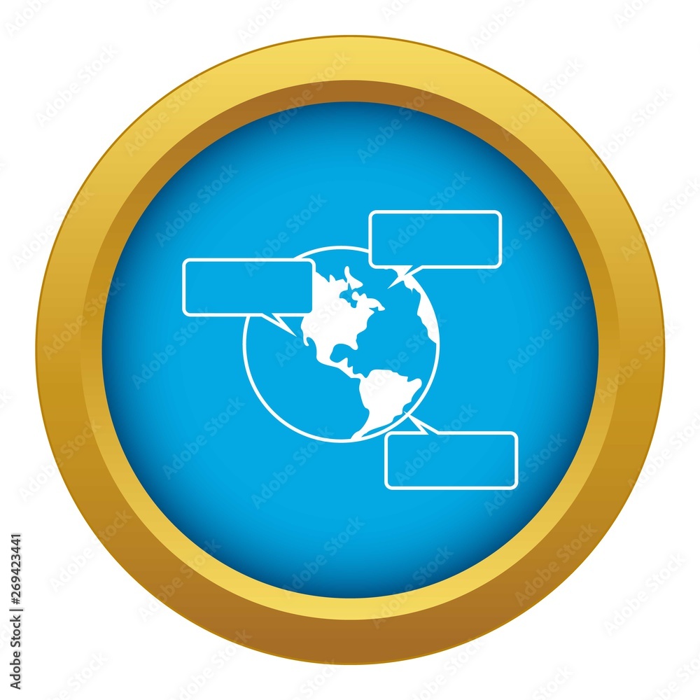 Poster globe and empty speech bubbles icon blue vector isolated on white background for any design