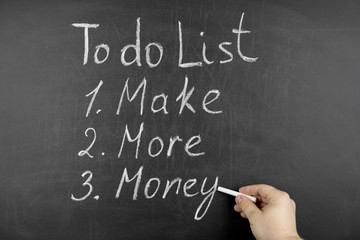 TO DO LIST MAKE MORE MONEY motivational quote written on a blackboard