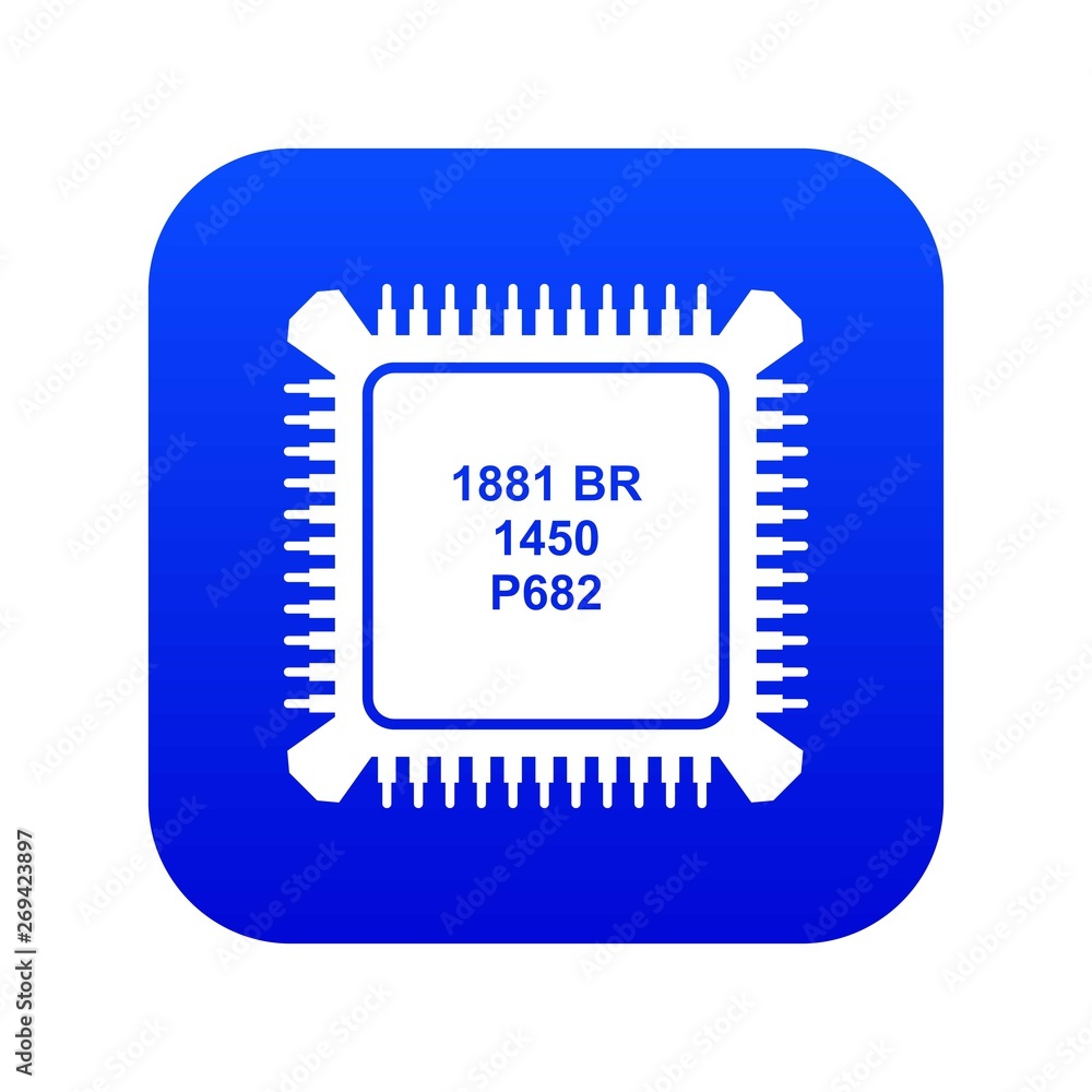 Aufkleber processor microchip icon blue vector isolated on white background