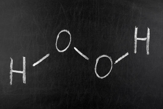 Hydrogen peroxide molecule. Reactive oxygen species (ROS) chalk on blackboard style illustration