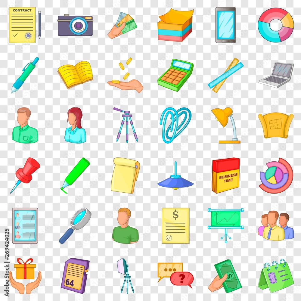 Poster working space icons set. cartoon style of 36 working space vector icons for web for any design