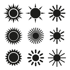 set illustration of black and white sun on a white background