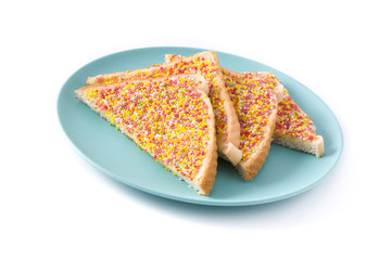 Traditional Australian fairy bread on plate isolated on white background