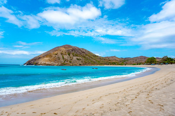 Beautiful scene on best beach with white sand, ocean bay Mawun in tropical island Lombok, tropic beach with no people