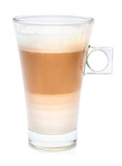 glass of fresh latte coffee isolated on white background with clipping path