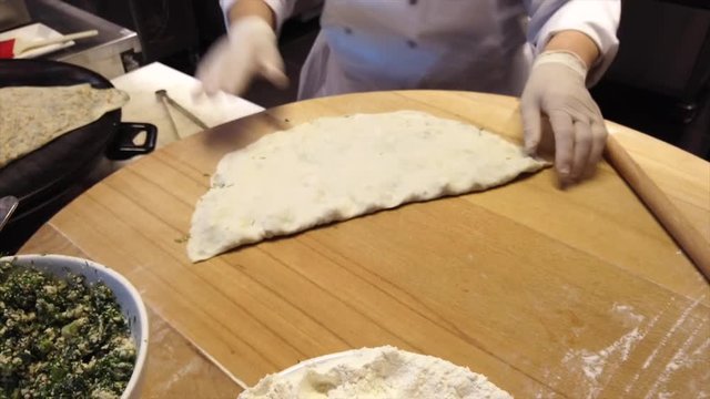 Gozleme, a Turkish pastry  in step 5 is cooked.