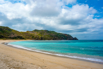 Beautiful scene on best beach with white sand, ocean bay Mawun in tropical island Lombok, tropic beach with no people