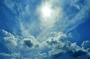blue sky with clouds and sun