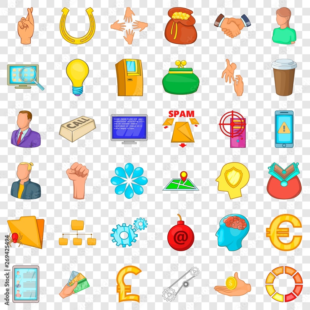 Poster Call button icons set. Cartoon style of 36 call button vector icons for web for any design