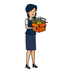 young businesswoman with box business items