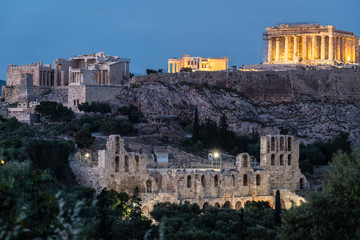 Twilight over Athens acropolis in Greece
